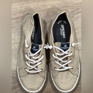 Sperry Beige Canvas Shoes with White Laces Used Size 8